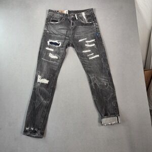 Japanese Selvedge Jeans Mens Black Distressed Patchwork Skinny Fits 30x30